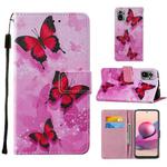 For Xiaomi Redmi Note 10S / Note 10 4G Cross Texture Painting Pattern Horizontal Flip Leather Case with Holder & Card Slots & Wallet & Lanyard(Pink Butterfly)