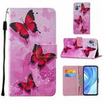 For Xiaomi Mi 11 Lite Cross Texture Painting Pattern Horizontal Flip Leather Case with Holder & Card Slots & Wallet & Lanyard(Pink Butterfly)