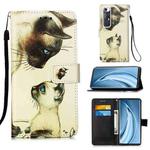 For Xiaomi Mi 10S Colored Drawing Pattern Plain Weave Horizontal Flip Leather Case with Holder & Card Slot & Wallet & Lanyard(Cat Looking)