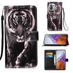 For Xiaomi Mi 11 Pro Colored Drawing Pattern Plain Weave Horizontal Flip Leather Case with Holder & Card Slot & Wallet & Lanyard(Black And White Tiger)