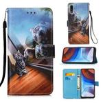 For Motorola Moto E7 Power Colored Drawing Pattern Plain Weave Horizontal Flip Leather Case with Holder & Card Slot & Wallet & Lanyard(Mirror Cat)