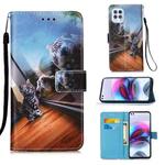 For Motorola Moto G100 / Edge S Colored Drawing Pattern Plain Weave Horizontal Flip Leather Case with Holder & Card Slot & Wallet & Lanyard(Mirror Cat)