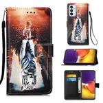 For Samsung Galaxy A82 5G Colored Drawing Pattern Plain Weave Horizontal Flip Leather Case with Holder & Card Slot & Wallet & Lanyard(Cats And Tigers)