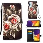 For Samsung Galaxy A82 5G Colored Drawing Pattern Plain Weave Horizontal Flip Leather Case with Holder & Card Slot & Wallet & Lanyard(Roses On Black)