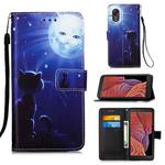For Samsung Galaxy Xcover 5 Colored Drawing Pattern Plain Weave Horizontal Flip Leather Case with Holder & Card Slot & Wallet & Lanyard(Cat And Sun)