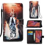 For Samsung Galaxy Xcover 5 Colored Drawing Pattern Plain Weave Horizontal Flip Leather Case with Holder & Card Slot & Wallet & Lanyard(Cats And Tigers)