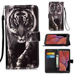 For Samsung Galaxy Xcover 5 Colored Drawing Pattern Plain Weave Horizontal Flip Leather Case with Holder & Card Slot & Wallet & Lanyard(Black And White Tiger)