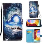 For LG Velvet 2 Pro Colored Drawing Pattern Plain Weave Horizontal Flip Leather Case with Holder & Card Slot & Wallet & Lanyard(Waves And Sun)