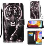 For LG Velvet 2 Pro Colored Drawing Pattern Plain Weave Horizontal Flip Leather Case with Holder & Card Slot & Wallet & Lanyard(Black And White Tiger)