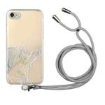 For iPhone SE 2022 / SE 2020 / 8 / 7 Hollow Marble Pattern TPU Shockproof Protective Case with Neck Strap Rope(Grey)