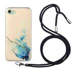 For iPhone SE 2022 / SE 2020 / 8 / 7 Hollow Marble Pattern TPU Shockproof Protective Case with Neck Strap Rope(Blue)