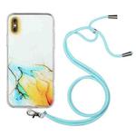 For iPhone X / XS Hollow Marble Pattern TPU Shockproof Protective Case with Neck Strap Rope(Yellow)