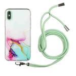 For iPhone X / XS Hollow Marble Pattern TPU Shockproof Protective Case with Neck Strap Rope(Green)