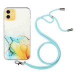 For iPhone 11 Hollow Marble Pattern TPU Shockproof Protective Case with Neck Strap Rope (Yellow)