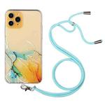 For iPhone 11 Pro Hollow Marble Pattern TPU Shockproof Protective Case with Neck Strap Rope (Yellow)