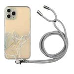 For iPhone 12 Pro Hollow Marble Pattern TPU Shockproof Protective Case with Neck Strap Rope(Grey)