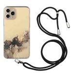 For iPhone 12 Pro Hollow Marble Pattern TPU Shockproof Protective Case with Neck Strap Rope(Black)