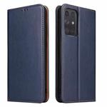 For Samsung Galaxy A72 4G/5G Fierre Shann PU Genuine Leather Texture Horizontal Flip Leather Case with Holder & Card Slots & Wallet(Blue)