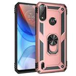 For Motorola Moto E7 Power (2021) Shockproof TPU + PC Protective Case with 360 Degree Rotating Holder(Rose Gold)