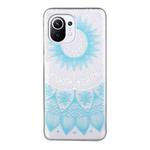 For Xiaomi Mi 11 Lite Coloured Drawing Pattern Transparent TPU Protective Case(Blue Flower)