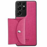 For Samsung Galaxy S21 Ultra 5G ViLi T Series TPU + PU Woven Fabric Magnetic Protective Case with Wallet(Rose Red)