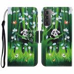 For Samsung Galaxy S21 FE Coloured Drawing Pattern Horizontal Flip PU Leather Case with Holder & Card Slots & Wallet & Lanyard(Panda)