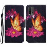 For Xiaomi Redmi 9T Coloured Drawing Pattern Horizontal Flip PU Leather Case with Holder & Card Slots & Wallet & Lanyard(Big Golden Butterfly)