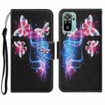 For Xiaomi Redmi Note 10 4G Coloured Drawing Pattern Horizontal Flip PU Leather Case with Holder & Card Slots & Wallet & Lanyard(Three Fluorescent Butterflies)