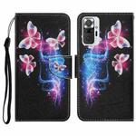 For Xiaomi Redmi Note 10 Pro Coloured Drawing Pattern Horizontal Flip PU Leather Case with Holder & Card Slots & Wallet & Lanyard(Three Fluorescent Butterflies)