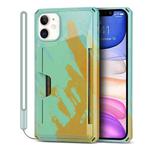 For iPhone 11 Watercolor Painted Armor Shockproof PC Hard Case with Card Slot (Green Yellow)