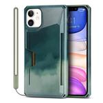 For iPhone 11 Watercolor Painted Armor Shockproof PC Hard Case with Card Slot (Dark Green)