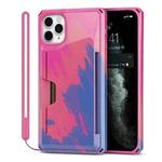 For iPhone 11 Pro Watercolor Painted Armor Shockproof PC Hard Case with Card Slot (Rose Blue)