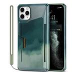 For iPhone 11 Pro Watercolor Painted Armor Shockproof PC Hard Case with Card Slot (Dark Green)