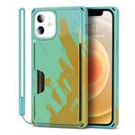Watercolor Painted Armor Shockproof PC Hard Case with Card Slot For iPhone 12 / 12 Pro(Green Yellow)