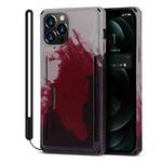 Watercolor Painted Armor Shockproof PC Hard Case with Card Slot For iPhone 12 Pro Max(Dark Red)