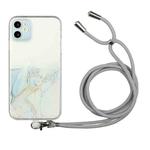 For iPhone 12 Hollow Marble Pattern TPU Shockproof Protective Case with Neck Strap Rope(Grey)