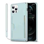 For iPhone 12 / 12 Pro Armor Shockproof TPU + PC Hard Case with Card Slot Holder(Light Blue)