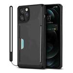 For iPhone 12 Pro Max Armor Shockproof TPU + PC Hard Case with Card Slot Holder(Black)