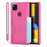 For Google Pixel 4a Armor Shockproof TPU + PC Hard Case with Card Slot Holder(Rose Red)