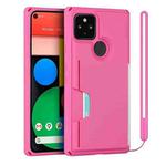 For Google Pixel 5 Armor Shockproof TPU + PC Hard Case with Card Slot Holder(Rose Red)