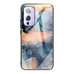 For One Plus 9 Abstract Marble Pattern Glass Protective Case(Abstract Blue)