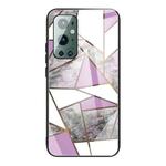 For One Plus 9 Pro Abstract Marble Pattern Glass Protective Case(Rhombus Gray Purple)