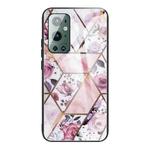For One Plus 9 Pro Abstract Marble Pattern Glass Protective Case(Rhombus Rose)