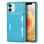 For iPhone 12 mini Carbon Fiber Armor Shockproof TPU + PC Hard Case with Card Slot Holder (Blue)