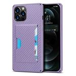 For iPhone 12 / 12 Pro Carbon Fiber Armor Shockproof TPU + PC Hard Case with Card Slot Holder(Purple)