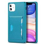For iPhone 11 Carbon Fiber Armor Shockproof TPU + PC Hard Case with Card Slot Holder (Blue)