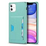 For iPhone 11 Carbon Fiber Armor Shockproof TPU + PC Hard Case with Card Slot Holder (Lake Green)
