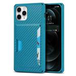 For iPhone 11 Pro Carbon Fiber Armor Shockproof TPU + PC Hard Case with Card Slot Holder (Blue)