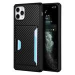For iPhone 11 Pro Max Carbon Fiber Armor Shockproof TPU + PC Hard Case with Card Slot Holder (Black)