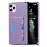 For iPhone 11 Pro Max Carbon Fiber Armor Shockproof TPU + PC Hard Case with Card Slot Holder (Purple)
